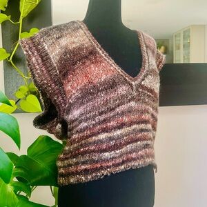 70’s Vintage Jeanne Pierre Wool Angora Mohair Blend V Neck Short Sleeve Sweater